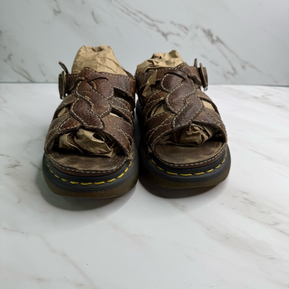 Vtg 1990's Dr. Martens D10715 Brown Leather Braided Chunky Platform Sandals - Picture 5 of 12
